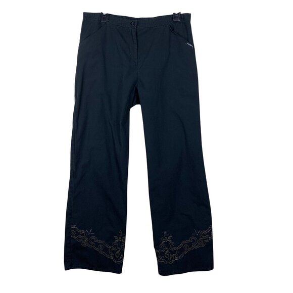 Baby Phat by Kimora Lee Simmons Wide Leg Embroidered Pants Black Size Medium - Picture 1 of 8